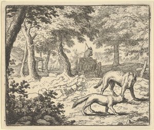 Susi syyttää Renardia varastamansa kalan syömisestä, 1650-75. tekijältä Allart van Everdingen