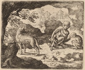 Susi ja apinat, luultavasti n. 16451656. tekijältä Allart van Everdingen