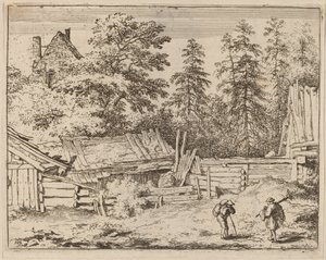 Kolme mökkiä, luultavasti n. 16451656. tekijältä Allart van Everdingen