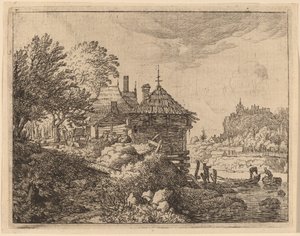 Kaksi venettä lähestymässä majaa, luultavasti n. 16451656. tekijältä Allart van Everdingen