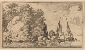 Kaksi venettä leveällä joella, luultavasti n. 16451656. tekijältä Allart van Everdingen