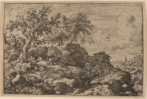 Kaksi talonpoikaa istumassa kukkulalla, luultavasti n. 16451656. tekijältä Allart van Everdingen