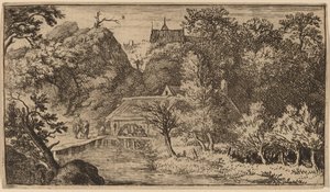 Vesimylly vuoren juurella, luultavasti n. 16451656. tekijältä Allart van Everdingen