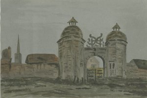 Hamstall Ridware Hall - Porters" Lodge: akvarellimaalaus ja [1824-1882] tekijältä Allen Edward Everitt