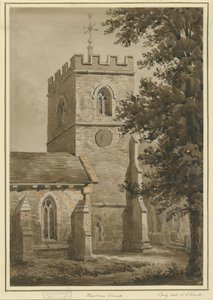 Harborne Church: punainen seepiapiirros, 2. heinäkuuta 1842 tekijältä Allen Edward Everitt