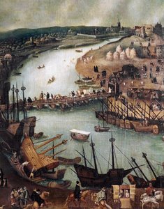 Sevillan kaupunki. Yksityiskohtaiset satamat ja kaupallinen toiminta (maalaus, 1500-luvun loppu)