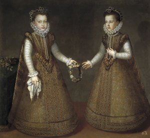 Infantas Isabel Clara Eugenia 1566-1633 ja Catherine Michelle Espanjasta 1567-1597, n. 1575 tekijältä Alonso Sánchez Coello