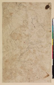 Figuuritutkimuksia polvistuvan naisen kanssa profiilissa, verso, 1600-luku tekijältä Alonso del Arco