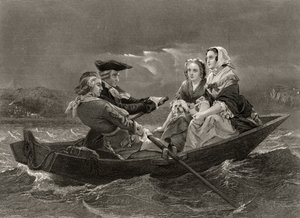 Lady Harriet Ackland matkalla vierailemaan kenraali Gatesin leirillä, Life and Times of Washingtonin osasta I, julkaistu 1857 tekijältä Alonzo Chappel