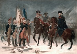 Eversti Rallin antautuminen Trentonin taistelussa 26. joulukuuta 1776 1858 (öljy pahville)