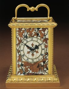 Vaunukello, Napoleon III:n neliosaisesta pöytäsetistä, Duvinagen ja Harinckoukin intarsia, n. 1877 (ormolu-asennettu norsunluu ja hedelmäpuu) (476432 ja 476441)