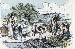 Esihistorian arkielämä: maataloustyön kohtaus raudan aikakaudella Kaiverrus kirjasta "" La nature et l