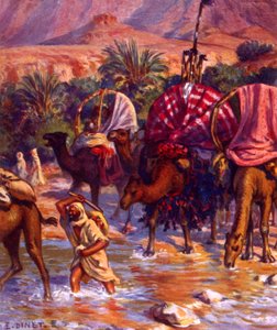 Ryhmä arabipaimentolaisia autiomaassa. kirjoittanut Nasreddine Dinet (Alphonse-Étienne Dinet). 1861 1929. ranskalainen orientalistinen taidemaalari 1918 tekijältä Alphonse Etienne Dinet