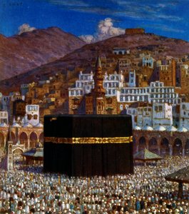 Kuvitus muslimipyhiinvaeltajista Kabbahissa Mekassa. kirjoittanut Nasreddine Dinet (Alphonse-Étienne Dinet). 1861 1929