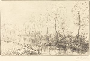 Koivut: veden reuna aamuvalossa tekijältä Alphonse Legros