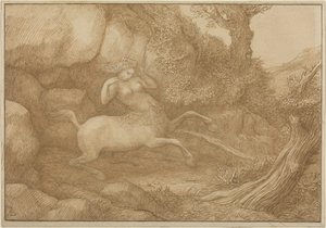 Kentaurinainen (kynä ja ruskea muste grafiitilla vellapaperille) tekijältä Alphonse Legros