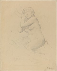 Nainen alaston istuva. tekijältä Alphonse Legros