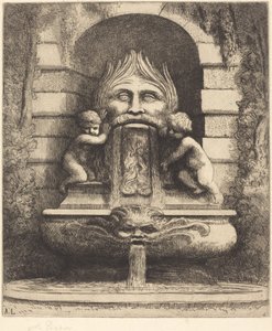 Fountain: Grotesque, Children and Basin Une fountain: Masque, enfants et bassin. tekijältä Alphonse Legros