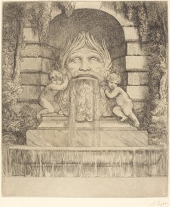 Fountain: Grotesque, Children and Basin Une fountain: Masque, enfants et bassin. tekijältä Alphonse Legros