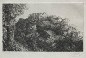 Maisema (rakennuksilla) tekijältä Alphonse Legros
