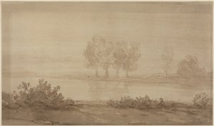 Maisema - neljä puuta joen toisella puolella tekijältä Alphonse Legros