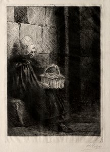 Maisema Boulognen läheisyydessä, nimeltään Woman with a Basket. tekijältä Alphonse Legros