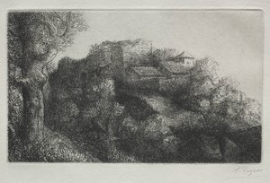 Maisema rakennuksilla. tekijältä Alphonse Legros
