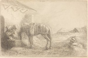 Mies juottaa hevosta Mies juottaa hevosta. tekijältä Alphonse Legros