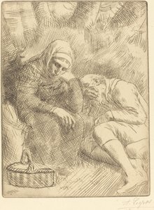 Mies ja vaimo istuvat tien varrella korin kanssa Homme et femme assis au bord... tekijältä Alphonse Legros