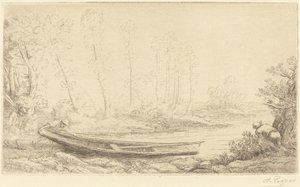 Mies, jolla on puntti, kuva oikealla (Pecheurs des truites) tekijältä Alphonse Legros