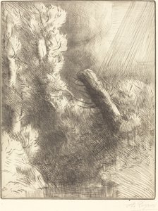 Muistoja Fountainebleausta sateessa Souvenir de Fountainebleau Sadeefekti. tekijältä Alphonse Legros
