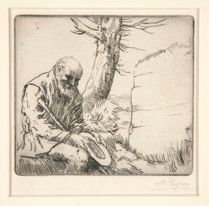 Mendiant, poika Chapeau a la Main (kerjäläinen hattu käsissään) tekijältä Alphonse Legros