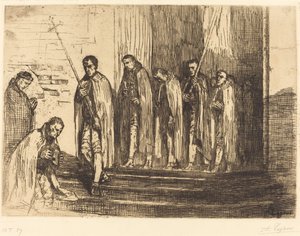 Kulkue lähtee kirkosta (La sortie de la procession) tekijältä Alphonse Legros