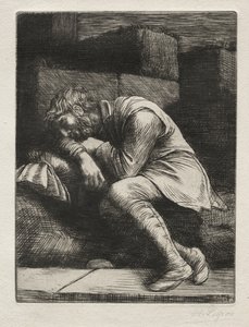 Nukkuva kerjäläinen. tekijältä Alphonse Legros