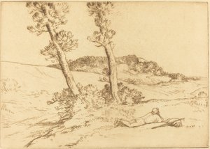 Traveller reclining on the Grass Matkustaja makuuasennossa ruohikolla. tekijältä Alphonse Legros