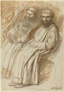 Kaksi munkkia istuvat kirkossa tekijältä Alphonse Legros