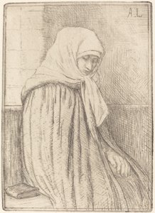 Nuori talonpoika istuu kirkossa tekijältä Alphonse Legros