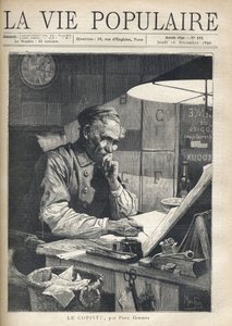 Keskitetty kopioija työskentelee toimistossaan. Kuvitus: Alfons Maria Mucha (Alphonse Marie Mucha tekijältä Alphonse Mucha