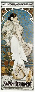 Sarah Bernhardtin Farewell American Tour -juliste tekijältä Alphonse Marie Mucha