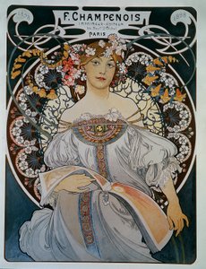 Mainos kirjapaino-kustantajalle F. Champenois - Mucha tekijältä Alphonse Mucha