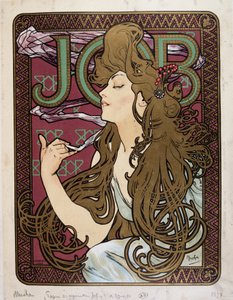 Muchan mainosjuliste "Job Cigarette Paper". tekijältä Alphonse Mucha