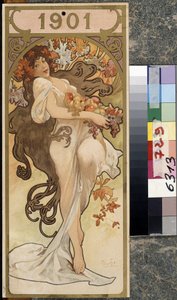 Vuoden kalenteri 1901. Alfons Maria Muchan (Alphonse Marie Mucha) taideteos tekijältä Alphonse Marie Mucha