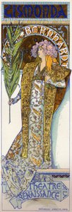Viihde. Gismonda, Victorien Sardoun näytelmä Sarah Bernhardtin kanssa Theater de la Renaissancessa, Pariisissa. Juliste: Mucha, Ranska