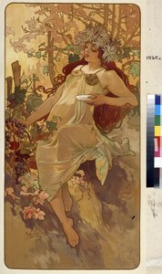 Syksy (alleegoriasarja neljästä vuodenajasta). Taideteos: Alfons Maria Mucha (Alphonse Marie Mucha