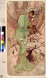 Talvi (alleegoriasarja neljästä vuodenajasta). Taideteos: Alfons Maria Mucha (Alphonse Marie Mucha