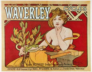 Julisteet, jotka mainostavat Waverley-sykliä tekijältä Alphonse Mucha