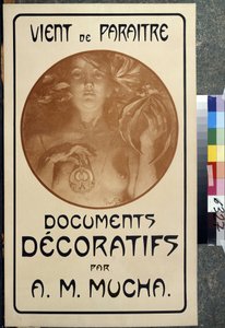 Mainos monografialle ""Decorative Documents by A. M. Mucha." Juliste: Alfons Maria Mucha (Alphonse Marie Mucha tekijältä Alphonse Marie Mucha