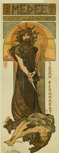 Sarah Bernhardt Medeena Renaissance-teatterissa. 1898 (litografia)