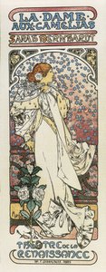 Kamelioiden rouva (La dame aux camelias). 1896 (litografia) tekijältä Alphonse Mucha