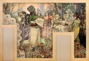 Seinämaalaus Exposition Universelle of 1900 -näyttelyyn - Peinture de Afons Marie Mucha (1860-1939) tekijältä Alphonse Mucha